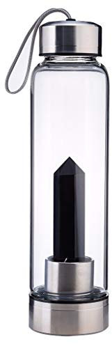Natural Crystal Water Bottle Quartz Crystal Healing Point Crystal Obelisk Wand Glass Gem Water Bottle Reiki Elixir Glass Healing Energy Water Bottle Gemstone Infused Water Bottle ( Color : Obsidian )