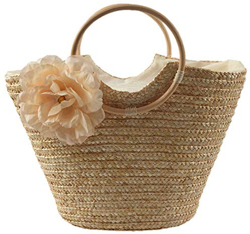 Damen Stroh Handtasche Gewebt Sommer Strand Messenger Tasche Korb Shopper Geldbörse, beige, One Size