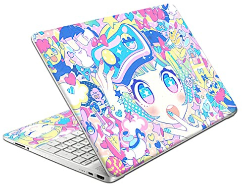 HK Studio Laptop Skin Decal for HP 15.6 Kawaii Anime Girl with No Bubble, Waterproof, Scratch Resistant - Including Wide Screen and Full Wrist Pad - 15.6 inch HP Laptop Cover Sticker Decal Wrap
