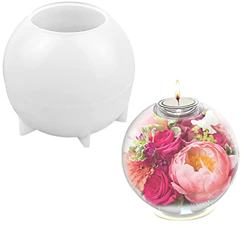BYNYXI Silikonform Teelichthalter Rund, DIY Kugel Kerzenständer Herstellung Kristall Epoxidform Teelichthalter Runde Candle Hoder Display Gießformen Kerzenhalter für Wohnzimmer Desktop-12.5cmx11.5cm