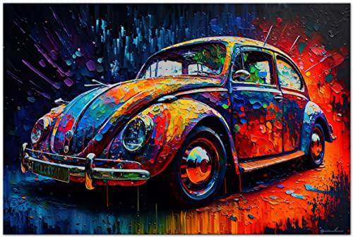 Printonia Leinwandbild 120x80cm Volkswagen VW Käfer Oldtimer Abstrakt Grafik Art Automobil Bilder Deko Dekoration Wandbild Kunstdruck
