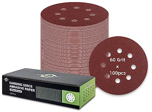 100 pcs Sanding Discs - 5 inch/125 mm, 8 Holes, Hook and Loop Sanding Pads for Random Orbital Sanders,Red Brown-60 Grit