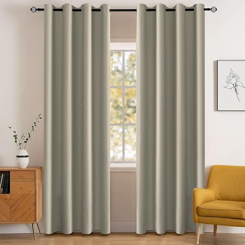 YSTELLAA Vattentätt Mörkläggningsgardin 2 Stycken, 140 X 225CM, Termiska Gardiner Med Öljetter, Ljustäta Sovrum, Ogenomskinliga Ljudisoleringsgardin, För Sovrum Och Vardagsrum, Beige | Värmeisolerande gardin med öljetter mot kyla, bullerskydd, perfekt för vardagsrum, sovrum, utomhus terrass