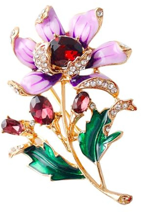 Strass Kristall Broschnålar Oljedrypande Blomma Diamantbrosch Blomstift Målad Bukett Lilja Corsage Klänning Lila