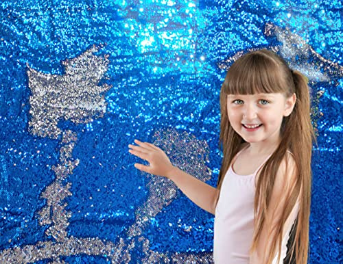 penepico Sensorischer Wand-Pailletten-Flip-Stoff für Kinder, Zweifarbiger Pailletten-Paillettenstoff, taktiler sensorischer Spielstoff für autistische Kinder (saphirblau+Silber, 1yard(91cm*125cm))