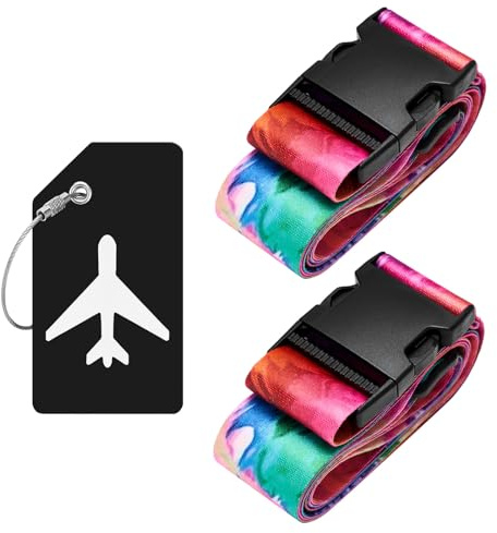 ZOUIQSS 2 cinghie regolabili per valigia, cinghie per valigia, resistenti per bagagli, cinghie per imballaggi da viaggio con chiusura rapida (farfalla colorata)