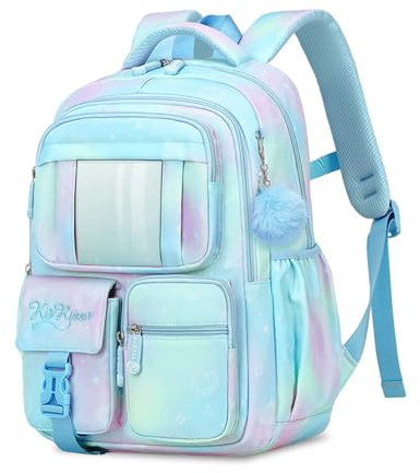 Tanou Zaino Bambina Elementari Zaino per Ragazze, Traspirante Cartella Scuola Elementare Bambina di 7-12 anni, Impermeabile Nylon Grande Zaini Bambini per la Scuola, Blu