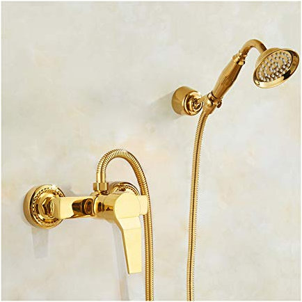 Zeitgenössisches goldenes Duschset zur Wandmontage, Einhebelmischer für Badezimmer, Badewanne und Dusche, mit Handbrause