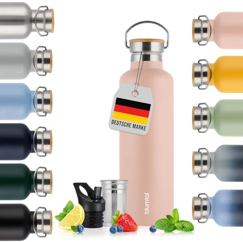 Blumtal Termo 500ml - Botella de acero inoxidable de doble pared 500ml - Botella isotérmica libre de BPA 500ml - Botella de acero inoxidable 500ml - botella de té - deportiva - Rosa