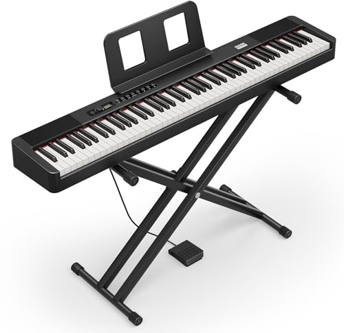 Donner DEP-20 Lite Beginner Digital Piano 88 Key Weighted Full Size Keyboard, Portable Electric Piano Set with Stand, Sustain Pedal, Keyboard Stickers for Beginners Adults