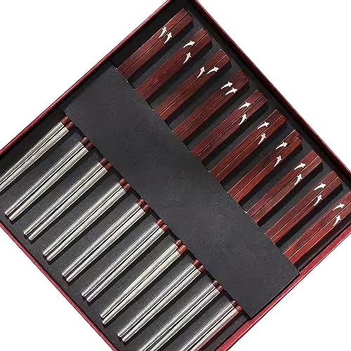 Chopsticks Reusable, Reusable Chopsticks, Chopsticks Disposable Lightsaber Chopsticks Household Sterling Silver Non-Slip Chopsticks, 10 Pairs of Silver Chopsticks Gift Box Set ( Color : F )