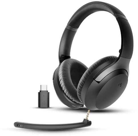 Avantalk Aria Pro 3 - Auriculares Bluetooth con Micrófono antirruido Desmontable para Trabajar, Latencia Baja 20 ms, Conexión Dual (PC + teléfono), Adaptador USB-C – para PS5, Reuniones y Música