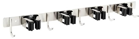 TMY Besenhalterung Wand | Gerätehalter 61 cm | Besenhalter 5 Haken 4 Halterungen | Gartengeräte Halterung zur Küche Badzimmer | Wandhalter Besen Mop Werkzeuge Schlüssel | Selbstklebend zum Anschrauben