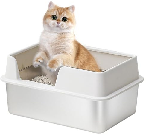 Katzenklo Mit Schaufel, Offen, Ohne Deckel, Katzentoilette, Hohe Seite Box, Katzentoilette Aus Metall, Katzentoilette Edelstahl, Katzenklo Seiteneingang Für Katzen, 50 X 35 X 25 cm