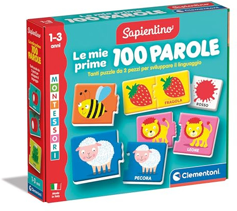 Clementoni - Sapientino Montessori Le Mie Prime 100 Parole, Gioco Educativo Bambini 1-3 Anni con 54 Puzzle a Incastro per Imparare Nuovi Vocaboli, Made in Italy, Lingua Italiana, 16851