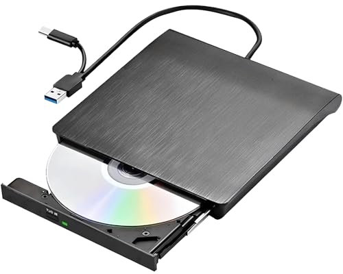 USB 3.0 Type-C Portable External CD/DVD Drive - Reader/Writer for Laptop, Desktop, PC, Mac, iOS, Windows 11/10/8/7/XP/Linux