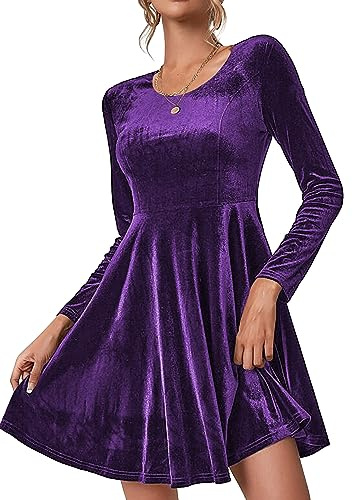 Zeagoo Vestito Donna Invernale Velluto Abito Natalizio Elegante Manica Lunga Girocollo Capodanno Dress Abiti da Sera Autunno Inverno Cerimonia Cocktail Vintage Festa Sera