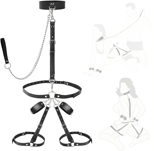 1 juego de collares ajustables negros y puños de cuero, manguitos para los muslos, cinturón cruzado juego de yoga