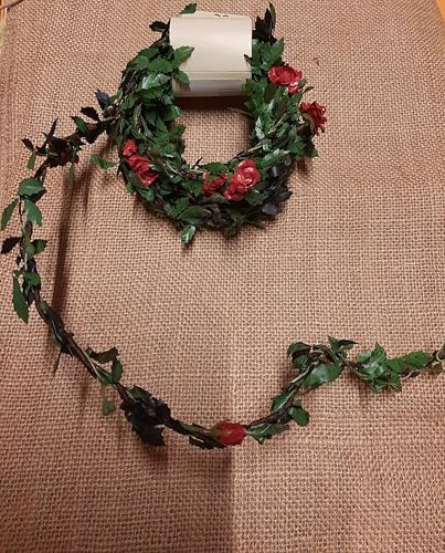 Guirlande fil artificiel de roses et ronces, longueur 2 mètres, rouge et vert