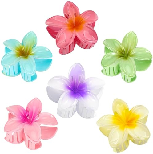 Paquete de 6 Pinzas de Flores para Mujer, Pinzas para el Pelo Grueso, Pinzas para el Pelo de Plumeria Hawaiana, Pinzas Antideslizantes para Mujer, Hair Garra Clip para Mujeres Niñas (6 Colores)