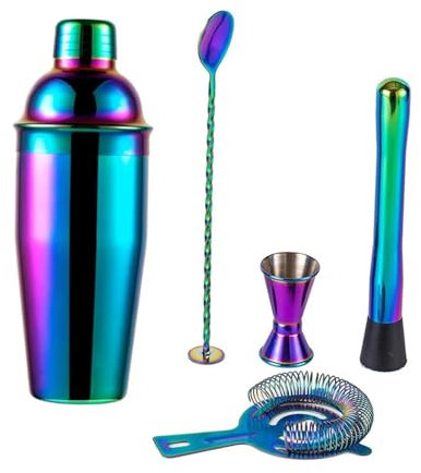 LCQSYE Kunststoff Maischepaddel 5-teiliges Regenbogen-Cocktail-Shaker-Bar-Set, Barkeeper-Set, Getränke-Shaker, Wein, Martini, Party-Bar-Werkzeug Braupaddel(750)