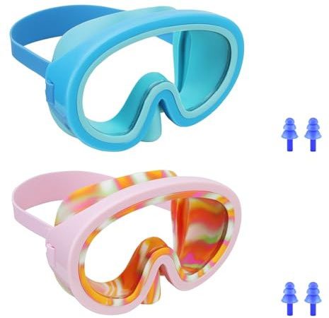 Simglasögon för barn dykning simmask glasögon snorkling för barn i åldrarna 3-8 snorkel dykmask 2-pack lila + himmelsblå