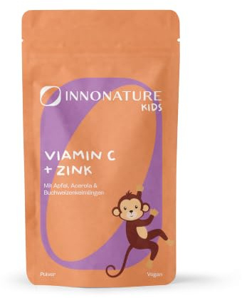 InnoNature Vitamin C + Zink, Kids Pulver | natürlich aus Apfel, Acerola und Buchweizenkeimlingen | 50g, Vitamin C 60mg, Zink 4mg pro 1,5g Pulver