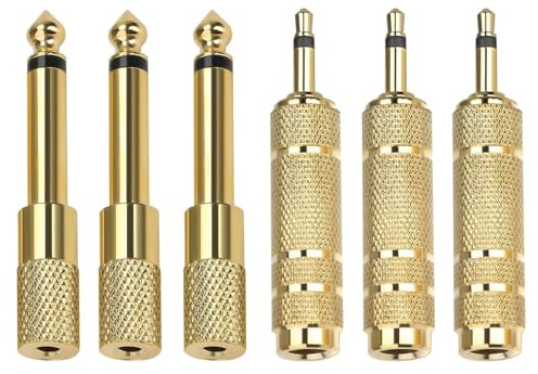 DXBNEZBC 6 Pcs Mono Jack Adapter, Headphone Adapter, 6.35 mm (1/4 Inch) Male to 3.5 mm (1/8 Inch) Female, Audio Stereo Plug Adapter 3.5mm Male to 6.35mm Female Aux to Jack Adapter