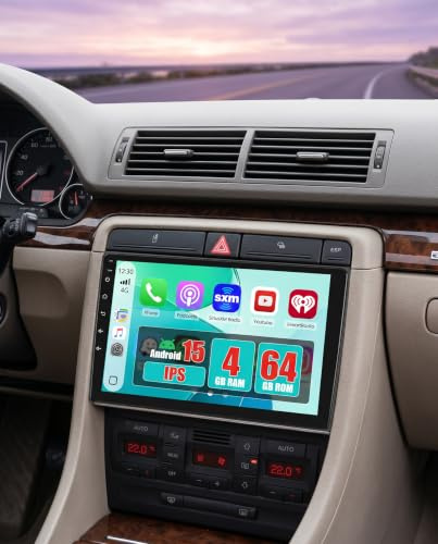 Hikity [4+64GB] Android 15 Radio Coche para Audi A4 S4 RS4 8E B6 B7 (2000-2009) Radio CarPlay Android Auto Inalámbrico Pantalla Táctil 9 GPS/WiFi/Mirror Link/Bluetooth/DSP+AHD Cámara Trasera