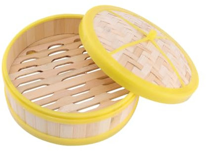 Ciieeo Vaporera De Bambú Con Cesta y Tapa 20 Cm Material Ecológico Adecuado Para Dumplings y Verduras Cocina Asiática Utensilio De Cocina