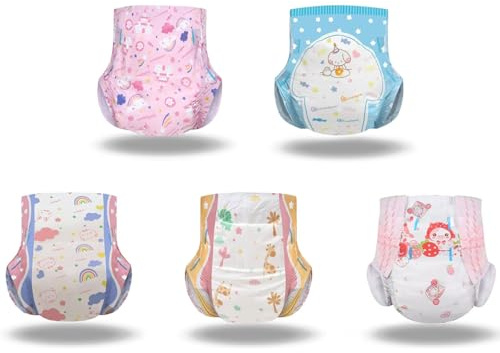 Landofgenie Gedruckte Erwachsene Windeln Nachtschutz & Auslaufsicher Hochabsorbierend Nachtwindeln Mit Tabs 10 Stück, 5 Designs, 2x je (Große 36-46)