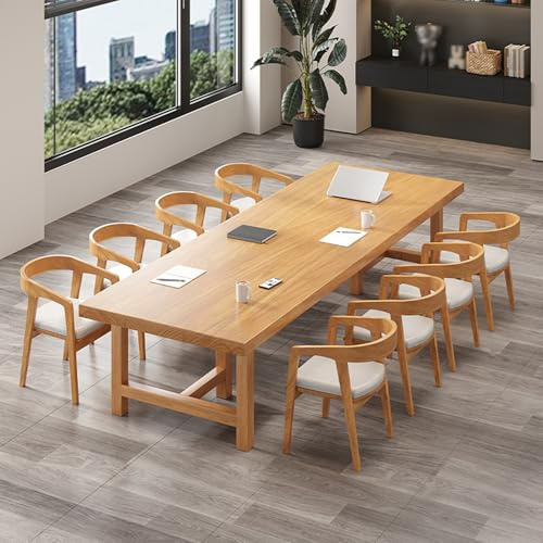 Mesa de Conferencias de Madera Maciza con Base de Soporte de Madera, Mesa de Oficina Grande, Ideal para Grandes Reuniones Sillas no Incluidas, Color Madera Original, Capacidad de Carga 800kg(140x70x75