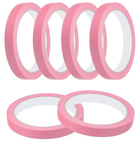 QUARKZMAN Ruban De Masquage 12 mm x 20 Mètres Ruban De Peinture Rose Pour Bricolage Art Dessin ornementationation Étiquetage Peinture De Voiture Créateurs Enseignants, Pack De 6