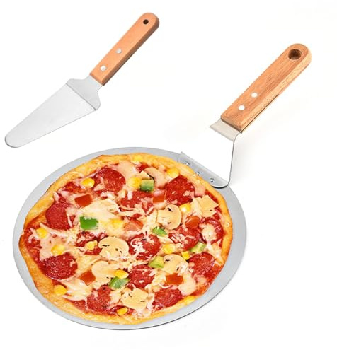 1 st rund pizzapaddla med trähandtag, professionell pizza spade, 12 tum, rostfritt stål metall, 25,5 x 30 cm, för ugn för hemlagad bröd, 1 st tårtspade
