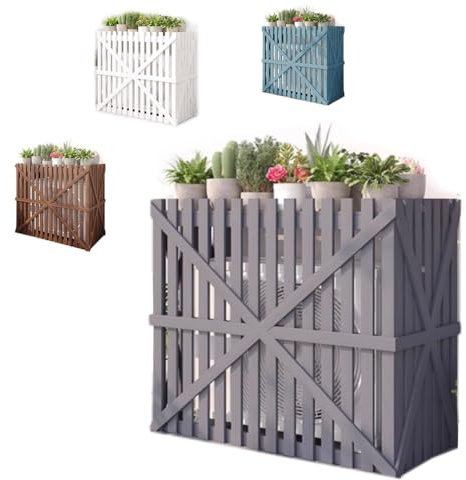 IMUNKT Copertura Condizionatore Esterno in Legno Massello con Copertura Superiore, Griglia Condizionatori d'Aria, Protezione per Pompa di Calore, Design Persiane(Grey,120x60x105cm)