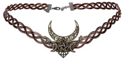 PartyforU Mond Wikinger Keltischer Kronreif – Brauner Vintage Wikinger Kreisreif mit Kupfermond für Damen Herren Renaissance Zubehör
