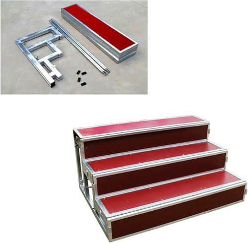 XDRGOOIUY Red Choral Stairs Risers, Detachable Choir Stand Staircase Plywood & Galvanized Steel, Floor Standing Steps Treads Platform for Group Photo