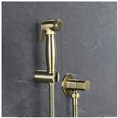 GKJHTED Handheld Bidet Sprayer for Toilet,Brushed Gold Cloth Diaper Sprayer Kit,Brass Wall Mounted Bidet Water Sprayer