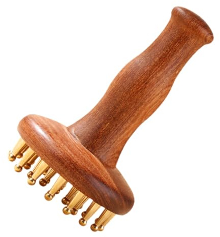 Healvian Sandalwood Brass Meridian Massage Brush Compact Body Pressure Massager for Back Abdomen Thighs and Arms Relaxation Full Body Tension Relief Tool Durable Wooden Comb