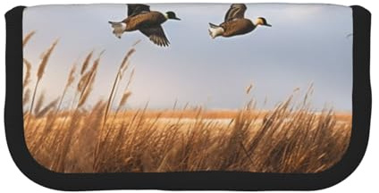 Federmäppchen aus bedrucktem Segeltuch, Motiv: Jagd fliegende wilde Enten am See, geräumige Stifttasche für Schule, Büro und Reisen, Jagd fliegende Wildente, Einheitsgröße, Schulranzen