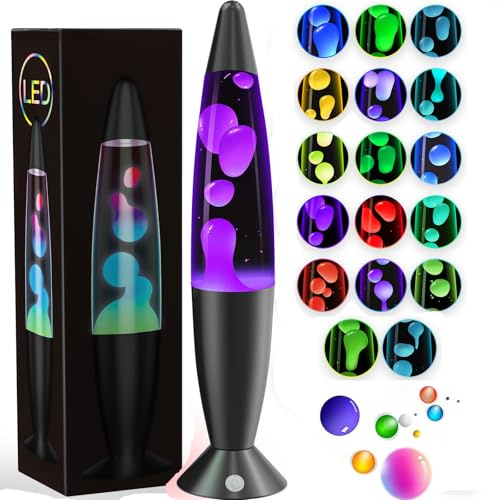 AONESY Lampe à lave LED pour enfants, avec 17 changements de couleur et télécommande, lampe à lave LED pour adultes et enfants, lampe rétro pour soulager le stress et la relaxation - 34 cm Noir