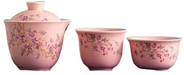 Juego De Té Teteras 1 Olla 2 Tazas Para Hacer Té, Bolso Portátil Para Exteriores, Adornos Para Bebidas, Juego De Viaje Con Flor Vid Púrpura Horno Rosa Ru Antiguo Juegos De Té Para Adultos