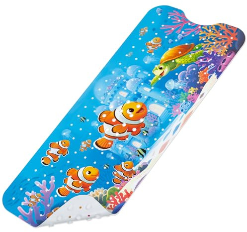 SHUCHING Tapis de Bain Antiderapant, Tapis Baignoire Antidérapant 100 X 40 cm, sans BPA Lavable en Machine et Résistant à la Moisissure, Poisson-Clown