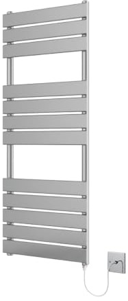 Richmond Electric Heated Towel Rail Chrome 400mm W x 1200mm H | Flat Panel, Bathroom Towel Radiator, Wall Mounted
