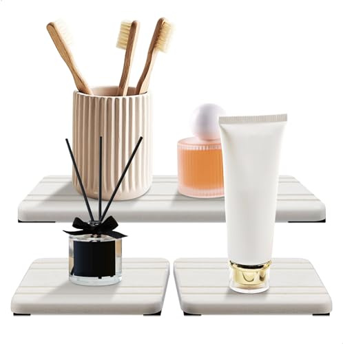 Vassoio Bagno in Pietra Assorbente D'acqua, Pietra di Diatomiteassorbente Cucina, Porta Saponetta Bagno ad Asciugatura Rapida Portasapone Aiatomite Cucina per Piante e Articoli da Toeletta (3, Bianco)