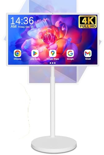 Televisor portátil de 32 Pulgadas con Ruedas Pantalla táctil Inteligente 4K 8 GB + 128 GB Batería de 5 a 8 Horas Soporte Giratorio Completo(8+128G,32 in(4K))