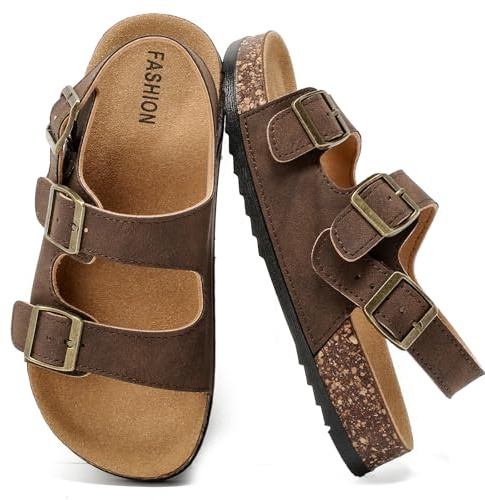 zaxunai Sandalias de Niñas Niños Unisex con Corcho, Ajustables Doble Hebilla Verano Zapatillas Cómodas y Ligeras Mules Zapatos para Playa