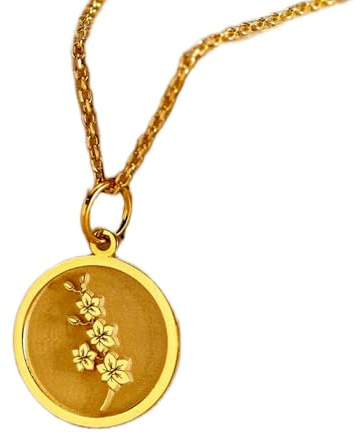 LKBEADS Collana con ciondolo a forma di moneta incisa a forma di fiore di orchidea, 24 mm, con catena a maglie da 18 pollici | Argento sterling placcato oro | Gioiello regalo unisex | LK_PNDN_1215