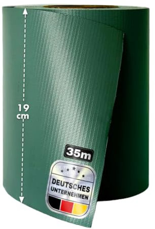 PVC Privacy screen strips for garden fence / balcony including 20 fixing clips, suitable for single and double-stick mats, 19 cm x 35m