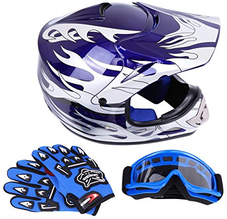 Samger DOT Youth Bambini Off Road Casco da Cross Caschi Dirt Bike ATV Casco da Moto Guanti+ Occhiali (S, Blu)